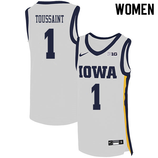 2020 Women #1 Joe Toussaint Iowa Hawkeyes College Basketball Jerseys Sale-White - Click Image to Close